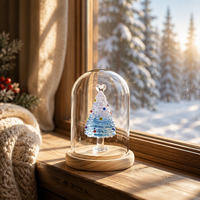 Arbre de Noël en verre en forme de cœur style Murano dans une cloche en verre, figurine décorative artisanale bleue et violette pour Noël