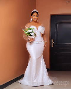<span class=keywords><strong>Robe</strong></span> de Mariée Sirène <span class=keywords><strong>Blanche</strong></span> 2026, Style Aso Ebi Arabe, Grande Taille, Perles, Cristaux et Paillettes, <span class=keywords><strong>Robe</strong></span> de Mariée Luxueuse - Product Image 6