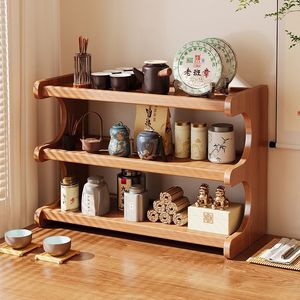 Desktop antique display shelf, small <b>teacup</b> and tea set storage rack, tabletop tea table, purple clay teapot display rack - Product Image 1