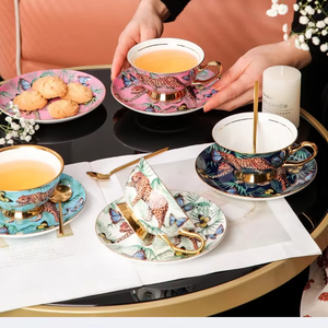 Set di Tazze e Piattini per Caffè e Tè in Porcellana Bone China di Lusso, Motivo Giungla Ecologico, per Tè del Pomeriggio e Caffè Arabo - Product Image 4