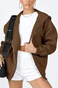 Sudadera con Capucha y Cremallera Informal de Moda para Mujer, Chaqueta Estilo <span class=keywords><strong>Novio</strong></span> Básica de Otoño Invierno con Logotipo Frontal, Diseño Personalizado ODM - Product Image 2