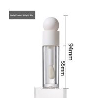 Tube de brillant à lèvres transparent rose mat en ABS de 5 ml, avec tige épaisse, tête de pinceau large, couvercle sphérique, flacon cosmétique pour gloss et baume à lèvres