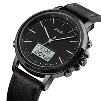 Skmei 1652 Digital-Quarz-Herrenuhr, modische wasserdichte Armbanduhr mit Lederarmband und Leuchtfunktion