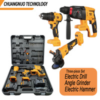 Ensemble de trois outils électriques multifonctionnels OEM/ODM/OBM à batterie au lithium : perceuse, meuleuse d'angle et marteau pour usage domestique