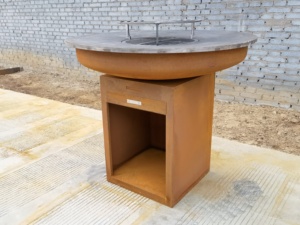 Stufa Barbecue a Legna da Esterno in Acciaio Corten per Giardino, Barbecue a Carbonella per Cortile, <span class=keywords><strong>Camino</strong></span> a Legna e Grill da Cucina - Product Image 5