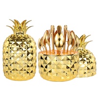 Ensemble de 24 couverts en acier inoxydable avec support de rangement en ABS motif ananas pour cadeau de mariage ou repas à domicile
