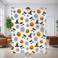 <strong>Best</strong> <strong>Seller</strong> White Pumpkin Halloween Blankets Bat Web Pattern Custom Fleece Throw Blanket for Bedroom <strong>Sofa</strong> Holiday Home Decor