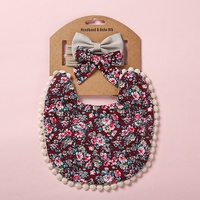 Ensemble de bavoirs pour bébé, double face, unisexe, motif cerise imprimé, tissu en coton, nœud papillon, bandeau, ensemble de bavoirs