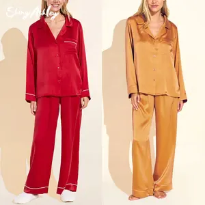 2023 New Silk Sleepwear Pajamas Set Silk Sleepwear Women 2pcs Female Soild Silk Like Satin Pajamas