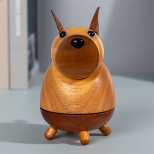 Sevimli ahşap hayvan zodyak köpek müzik kutusu yapay el sanatları için doğum günü hediyesi kapalı dekorasyon ve dekoratif süs - Product Image 2