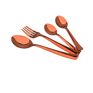 Couverts de mariage de luxe en acier inoxydable plaqué or rose de créateur avec poignée simple et simple - Product Image 5