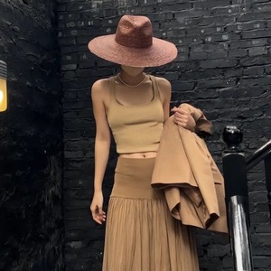 Pháp phong cách màu nâu sẫm mũ rơm cho phụ nữ lớn vành và thời trang cho sử dụng hàng ngày và bãi biển bảo vệ mặt trời - Product Image 4