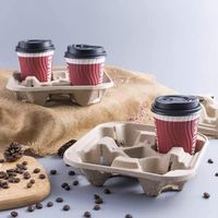 Plateau porte-gobelets jetable en papier kraft écologique pour 2 ou 4 gobelets, personnalisable avec logo imprimé, pour restaurants et cafés (vente en gros)