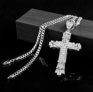 HipHop 18K placcato oro zircone croce ciondolo glassato Bling Bling religioso catena collana con cristallo - Product Image 2