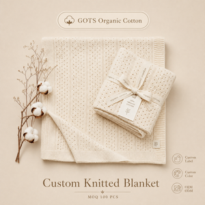 Coperta per Neonati in Cotone Biologico GOTS, Copertina Personalizzata con Motivo Pointelle per Neonati - Product Image 1