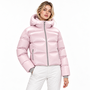 Chaqueta Corta Acolchada Personalizada para Mujer, Color Sólido, con Capucha, Cierre Completo, Abrigo Corto de Plumón, Cálido para Invierno, Casual - Product Image 1