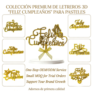 Decorazione per Torta 3D in Plastica 'Feliz Cumpleaños' Personalizzabile OEM per Feste <span class=keywords><strong>di</strong></span> <span class=keywords><strong>Compleanno</strong></span> Spagnole e Ornamenti per Tavolo Dessert - Product Image 1