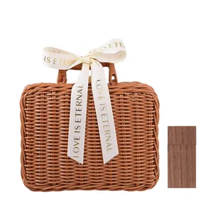 Rattan gewebte Fall Koffer Box USB 2.0 Flash Drive Pen drive benutzer definierte gravierte Logo Hochzeits geschenke Verpackung u Scheibe