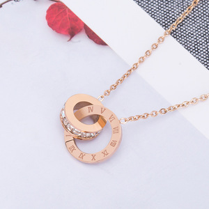 <b>Titanium</b> Steel 18K Gold Letter Clavicle Necklace With Double Ring Design For Unisex Fashion Jewelry - Product Image 3