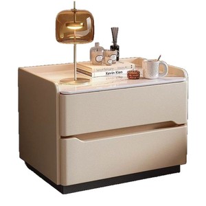 Mesita de Noche Moderna Minimalista, Color Crema, con Superficie de Plástico y 2 Cajones, Mueble para Dormitorio - Product Image 5
