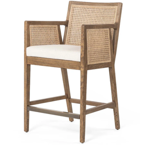 Tabouret de bar haut durable Antonia Cane Counter en polyester, lin, bois massif et fer forgé pour bar à domicile - Product Image 5