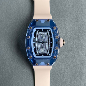 Montre-bracelet automatique ultra-fine pour femme, avec cadran squelette diamanté, boîtier tonneau et cristal bleu exquis, idéale pour les événements de gala et les terrains de sport. - Product Image 1