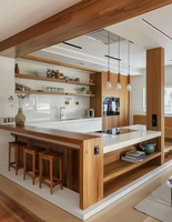 Vermonhouzz Vente en gros de placards de cuisine minimalistes bicolores en bois blanc à ouverture par poussée, avec placage bois et résistance aux taches