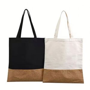 Sac fourre-tout personnalisé en toile de coton recyclé et écologique avec poignées en liège pour cadeaux et shopping promotionnel - Product Image 1