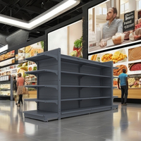 Étagères de supermarché doubles latérales résistantes noires Offre Spéciale modernes étagères en métal de gondole pour le centre commercial de détail d'épicerie