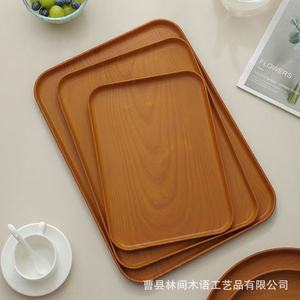 Wooden Rectangular <b>Tray</b> For <b>Tea</b> Coffee Serving Hotel Use Solid Color Shallow Dish - Product Image 5