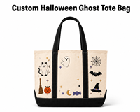 Tas Tote Bordir Hantu Halloween Kustom, Tas Belanja Kanvas Lucu dan Seram yang Dipersonalisasi, Tas Hadiah Halloween Kanvas Tebal
