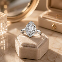 Bague Marquise pour Femme, Délicate, Double Halo, Moissanites, Plaqué Platine, Argent Sterling S925, Sertissage à la Cire, Hypoallergénique, Idéale pour les Fêtes