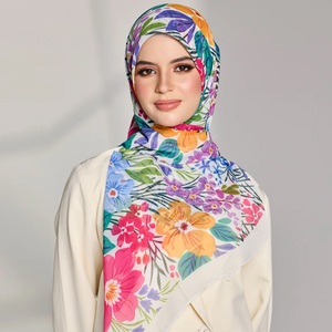 ผ้าคลุมศีรษะผ้าโพลีเอสเตอร์ระบายอากาศได้ดีผ้าคลุมไหล่ยาวสไตล์อาหรับพิมพ์ลายแบบมีสไตล์ฮิญาบผ้าชีฟองพรีเมียม - Product Image 2