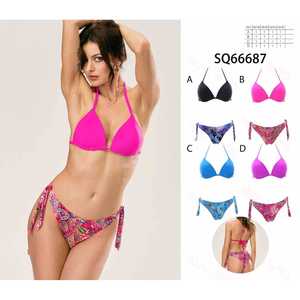 Costume da bagno bikini taglie forti HDJ con push-up e controllo pancia, con laccetti laterali, da donna, per la spiaggia, stampa Paisley rosa, blu, nero, bianco - Product Image 1