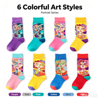 Chaussettes en coton à motifs abstraits vibrants, unisexe, multi-motifs, avec étiquette personnalisée pour cadeau, usage quotidien et streetwear, vente en gros