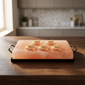Himalayan <b>Pink</b> Salt Cooking Slab Refined Premium Quality Stainless Steel Holder 30x20x5cm natural <b>pink</b> salt brick - Product Image 1