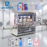 Ligne de remplissage, bouchage, étiquetage et emballage de liquides visqueux pour détergent à lessive avec système de remplissage linéaire servo-contrôlé
