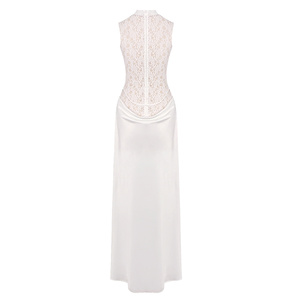 Vestido Maxi Asimétrico de <span class=keywords><strong>Encaje</strong></span> Blanco <span class=keywords><strong>y</strong></span> Gasa <span class=keywords><strong>con</strong></span> Detalles Florales para Boda en Jardín, Vestido de Noche Elegante - Product Image 4