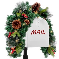Décoration de Noël : Champignon sur piquet, Décoration de boîte aux lettres pour sapin de Noël, Couronne, Guirlande de fruits rouges, Pomme de pin, Lumières chaleureuses