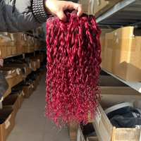 Extensions de cheveux humains bouclés vierges brésiliens 99J, double trame, tissage à la machine, ondulations profondes, couleur rouge bordeaux