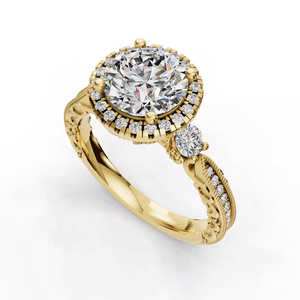Anillo de Diamantes de Oro de 14K para Mujer, Corte Brillante Redondo, Halo, Estilo Clásico de Compromiso, Certificado IGI, Color D, Diamantes Cultivados en Laboratorio - Product Image 4