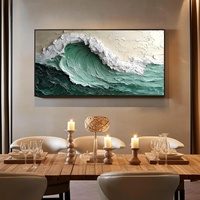 Peinture abstraite artisanale en impasto, nature morte texturée 3D, grande toile, vague verte côtière, acrylique original, vente en gros