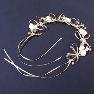 Toptan el yapımı kelebek boncuklu çiçek bandı gelin yay çiçek Hairband taç Rhinestones altın yaprak başlığı kız için - Product Image 5