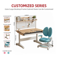 Bureau et chaise ergonomiques en bois pour enfants GSJ120-XKY, réglables, pour l'étude à domicile, avec étagère et roulettes