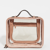 Valise de toilette en cuir rose personnalisée avec double fermeture éclair et poche en PVC, grandes trousses de toilette transparentes pour les voyages