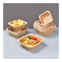 Bol en papier kraft octogonal carré jetable, personnalisé, de qualité alimentaire, écologique, imperméable, 500 ml, 750 ml, 1000 ml, pour salades et plats à emporter