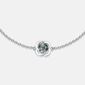 Dainty Real Gemstone Bracelets <strong>925</strong> Sterling Silver Rhodium Plated CZ Diamond Round Green Moss Agate Bracelet - Product Image 4