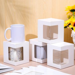 Cajas de Embalaje de Papel Kraft Blanco Hechas a Mano con Ventana de Plástico Transparente para Almacenamiento y Exhibición de Tazas Sublimables - Product Image 4
