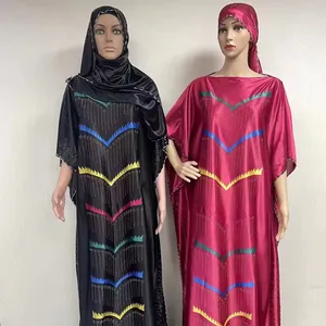 MC-1652 Wholesale Islamic clothes women fashion satin dress muslim gorgeous satin long maxi dress 3 pcs Set abaya hijab