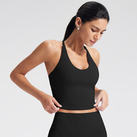 Soutien-gorge de sport sexy, ensemble de yoga couleur chair et doux pour la peau, soutien-gorge de yoga à dos croisé, haut de fitness